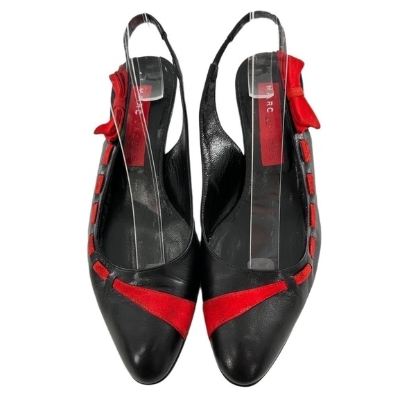 Marc Jacobs kitten heels size 7.5 black Italian leather red suede bow Y2k - Picture 2 of 13